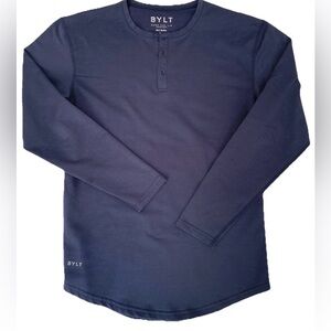 BYLT Shirt Men Small Blue Drop Cut Henley Long Sleeve Button Pullover Casual
